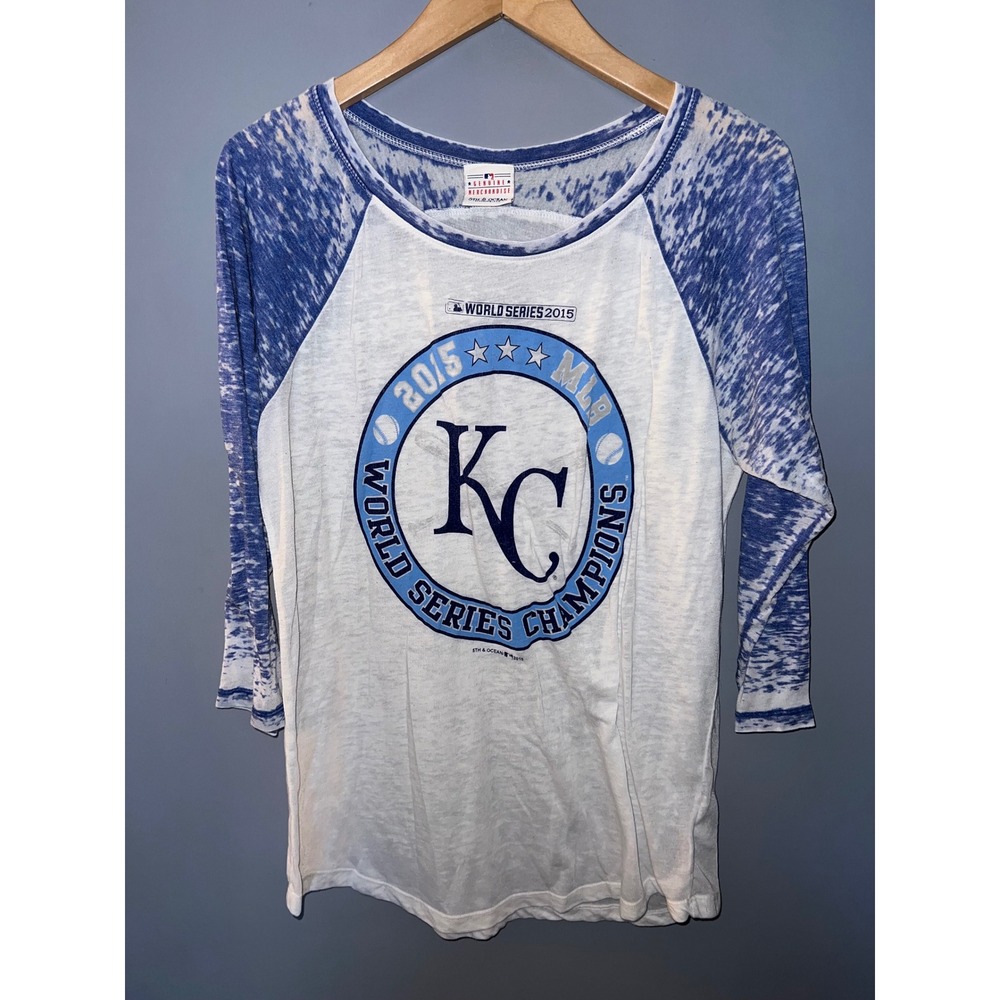 Kansas City Royals 2015 World Series Champions Raglan Tee Blue Acid Wash MLB XL